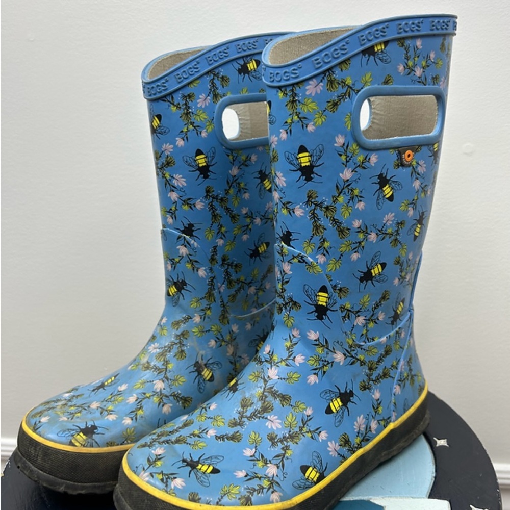 Bogs Blue Bee Pattern Kids Rain Boots